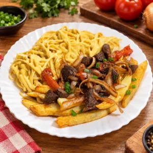 Lomo saltado con tallarines - Chifa & Sazón