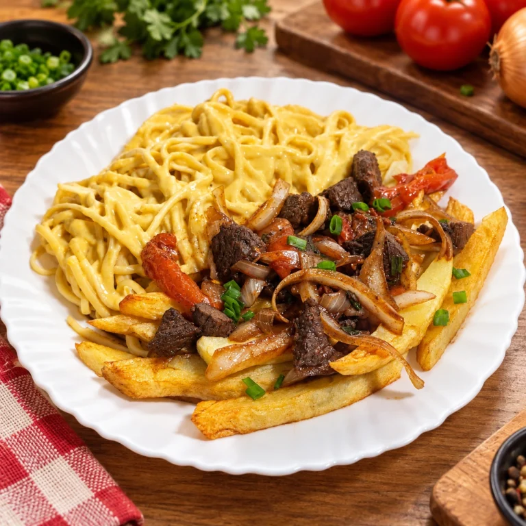 Lomo saltado con tallarines - Chifa & Sazón